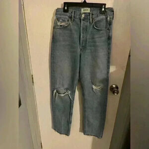 AGOLDE 90'S HIGH RISE LOOSE FIT JEANS LIGHT WASH DESTRUCTED BUTTON FLY 24